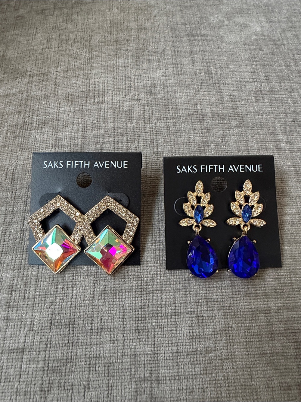 Saks Fifth Avenue Gold-Tone Earrings with Cobalt Blue Teardrops